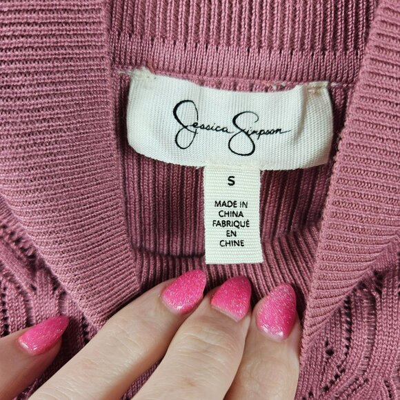 Fitted Pink Sweater Y2K Mock Neck Sweater Womens S Jessica Simpson Sweetheart - Picture 7 of 12